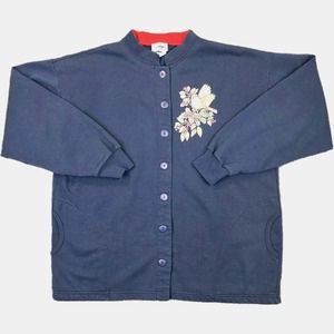 Vintage WHIM Z Women's XL‎ Blue Button-Up Sweatshirt Bird Print Made in USA